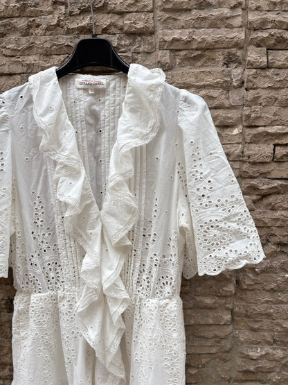 GERARD DAREL STUDIO. Vestido largo blanco troquelado