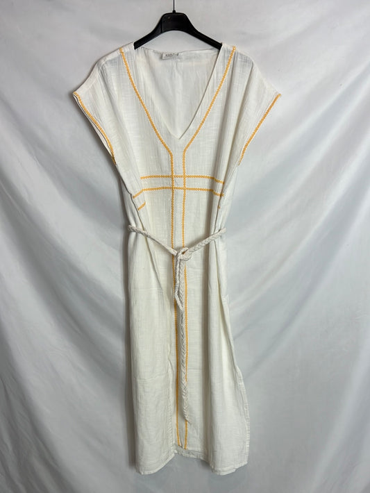 VILA. Vestido midi blanco botados  amarillos. T 38