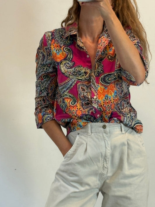 RALPH LAUREN. Camisa de algodón con estampados rosas