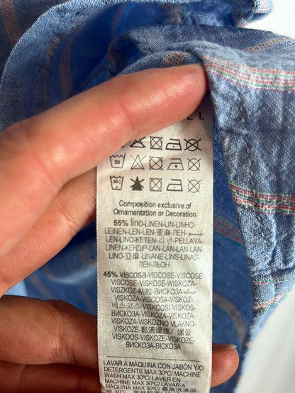 CORTEFIEL. Blue striped linen shirt Tl