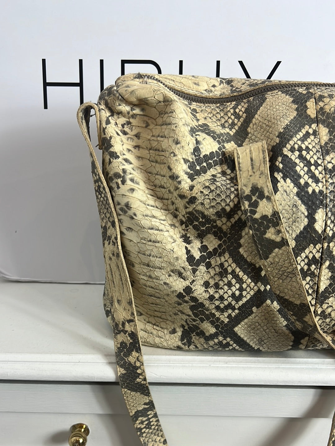 HACKEI. Medium crocodile-effect leather bag