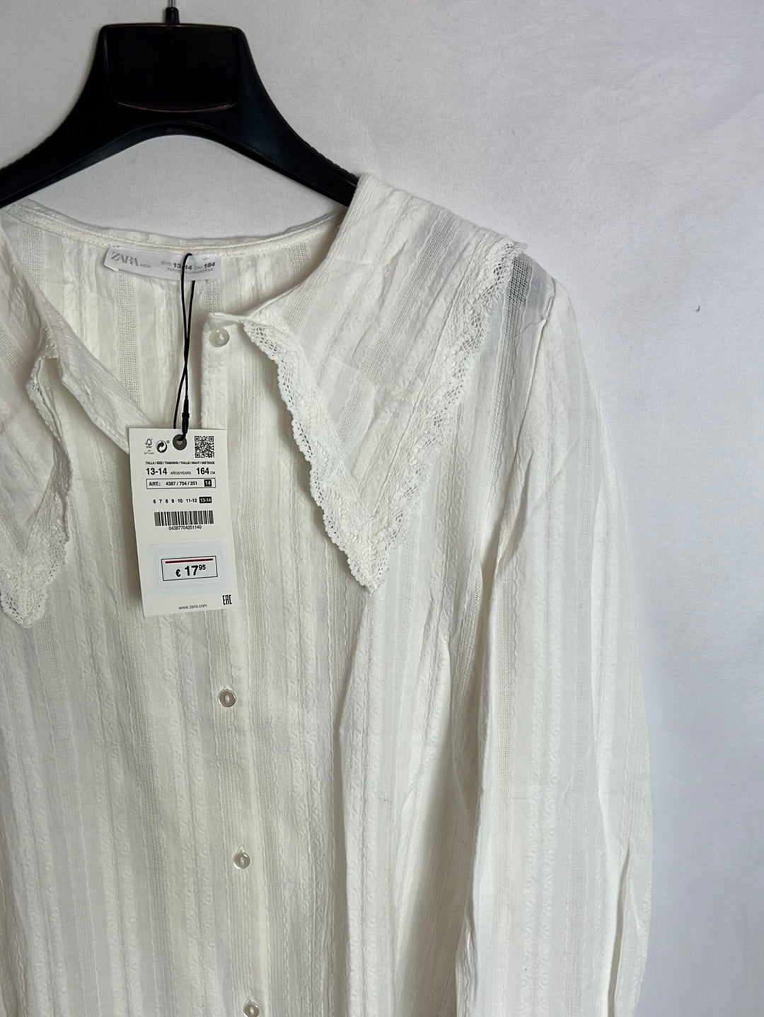 ZARA. Camisa blanca bordada   T 13.14 años (S)