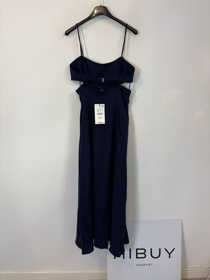 ZARA. Vestido largo azul aberturas