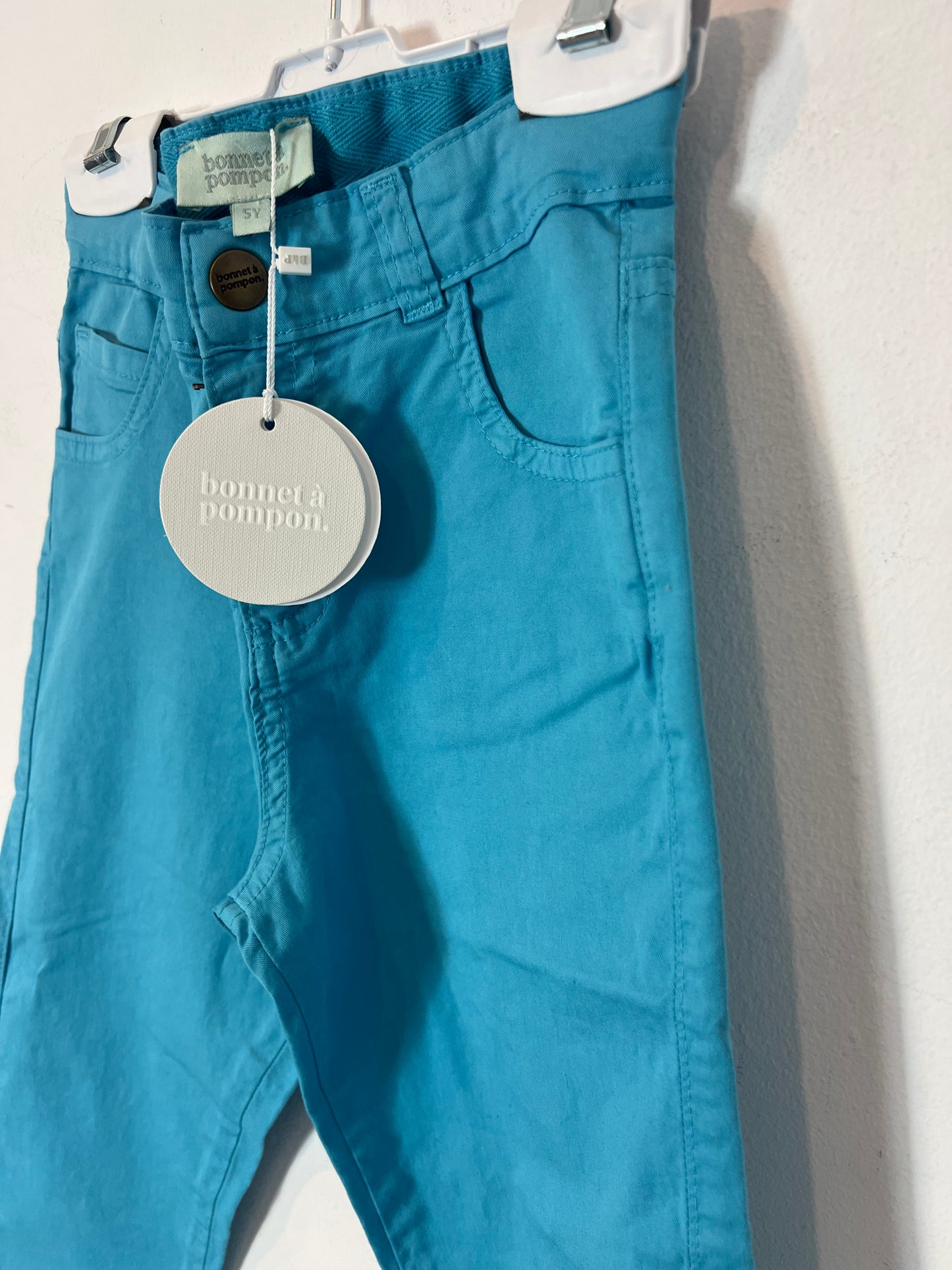 Pompom Hat. Turquoise stretch pants. Size 5 years