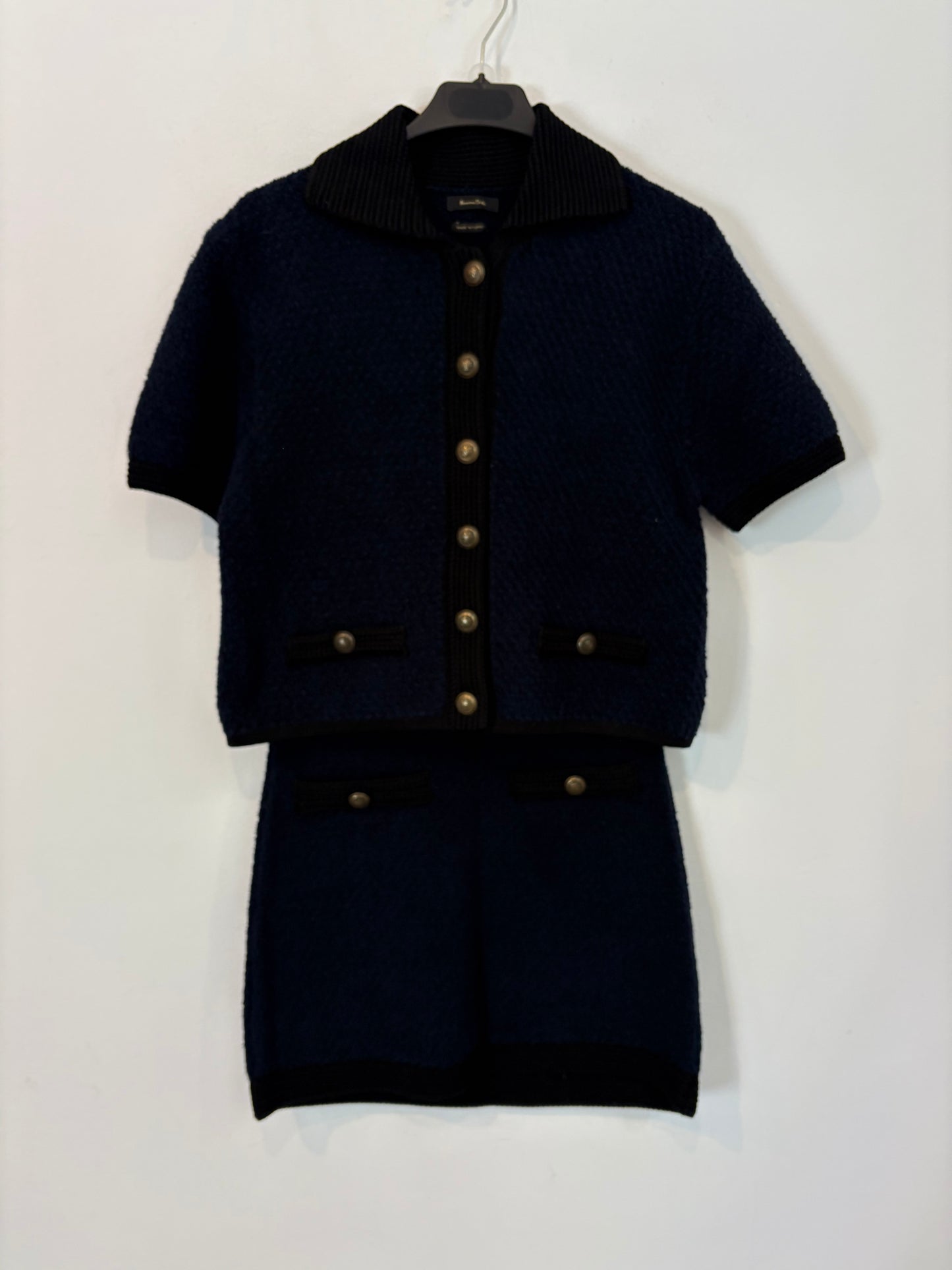 MASSIMO DUTTI. Total look falda y Cárdigan bicolor textura T.xs/s