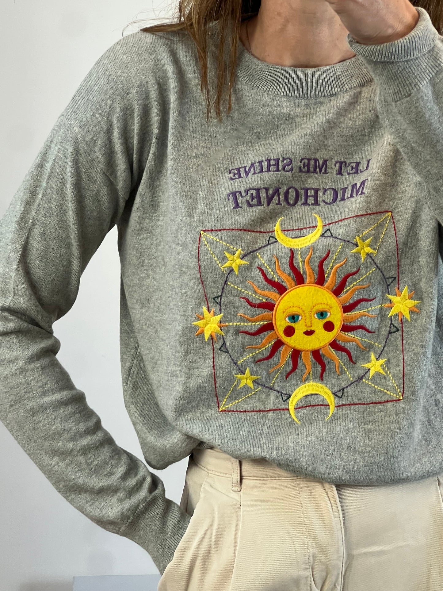 MICHONET. Jersey fino gris bordados. T M