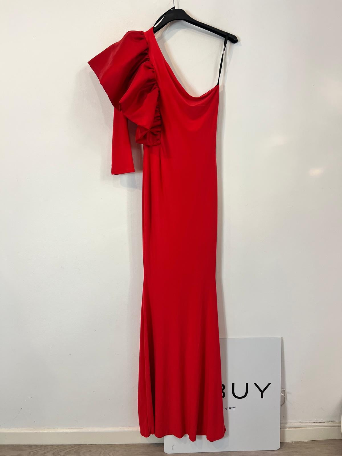 Vestido largo rojo manga volante