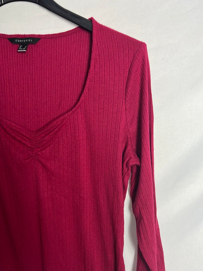 CORTEFIEL. Top manga larga canalé rosa. T S