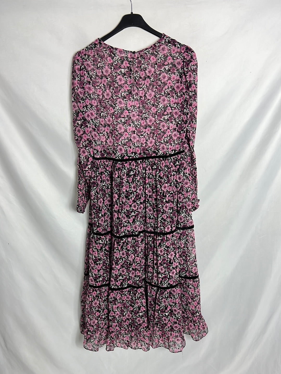 ZARA. Vestido flores midi detalles terciopelo . T S