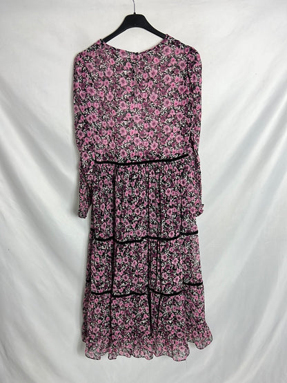 ZARA. Vestido flores midi detalles terciopelo . T S