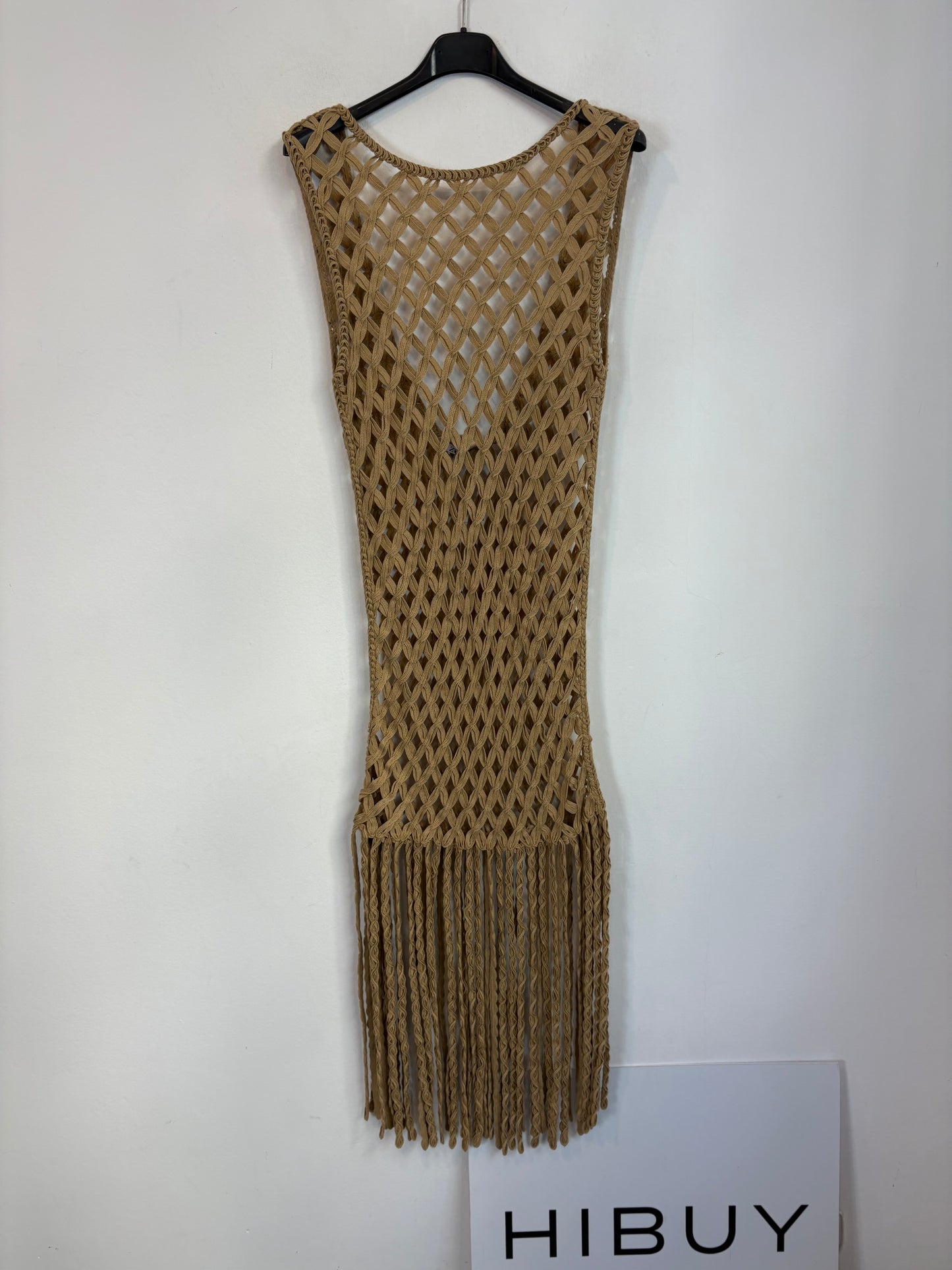ZARA. Vestido de crochet beige