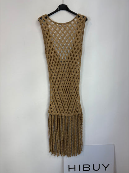 ZARA. Vestido de crochet beige