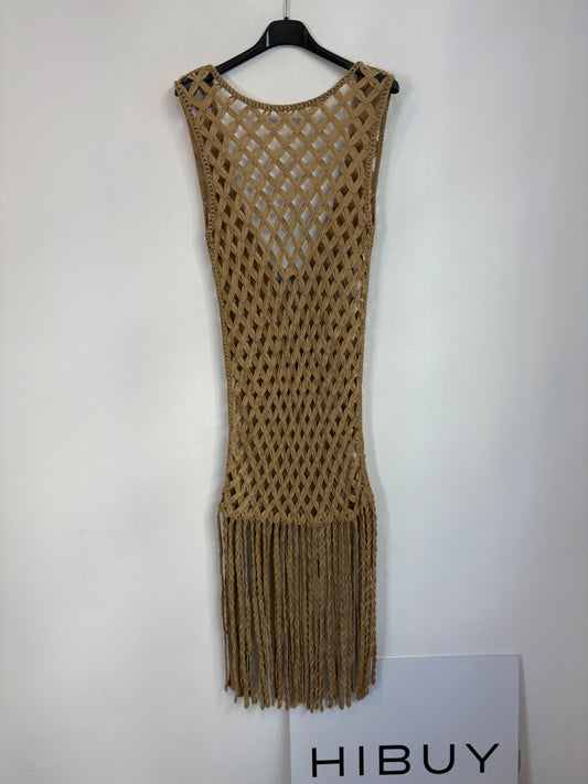 ZARA. Vestido de crochet beige