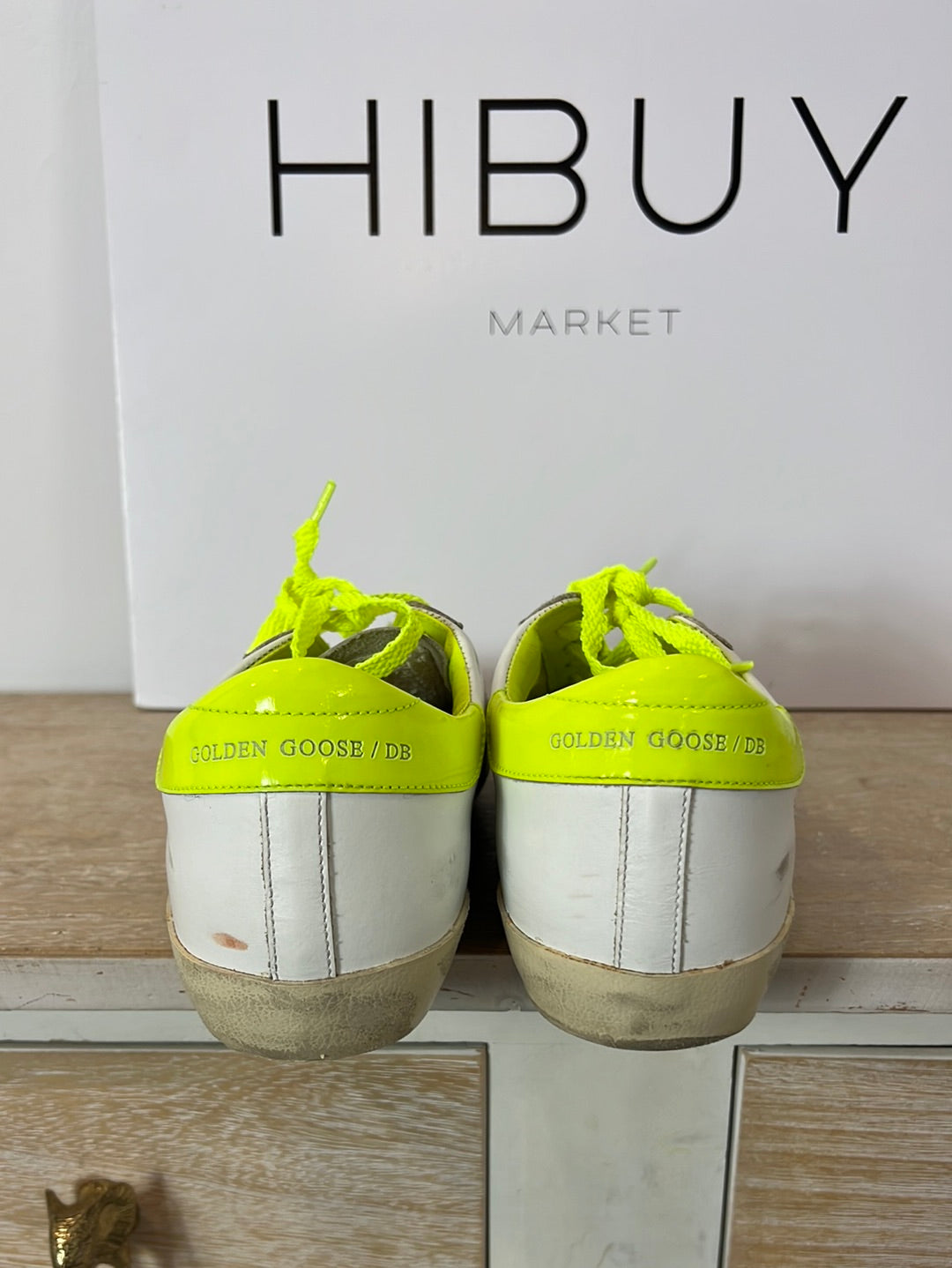 GOLDEN GOOSE. White and fluorescent leather sneakers. Size 39