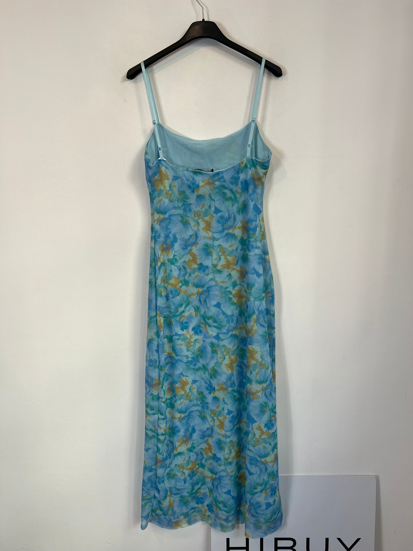 ZARA. Vestido flores azul tull T.m
