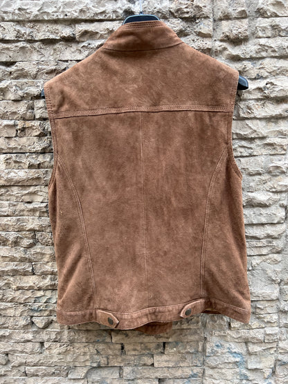 MANGO. Brown leather vest with zippers. TL