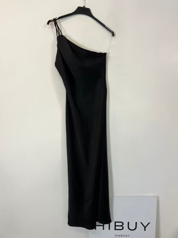 ZARA. Vestido midi negro asimétrico