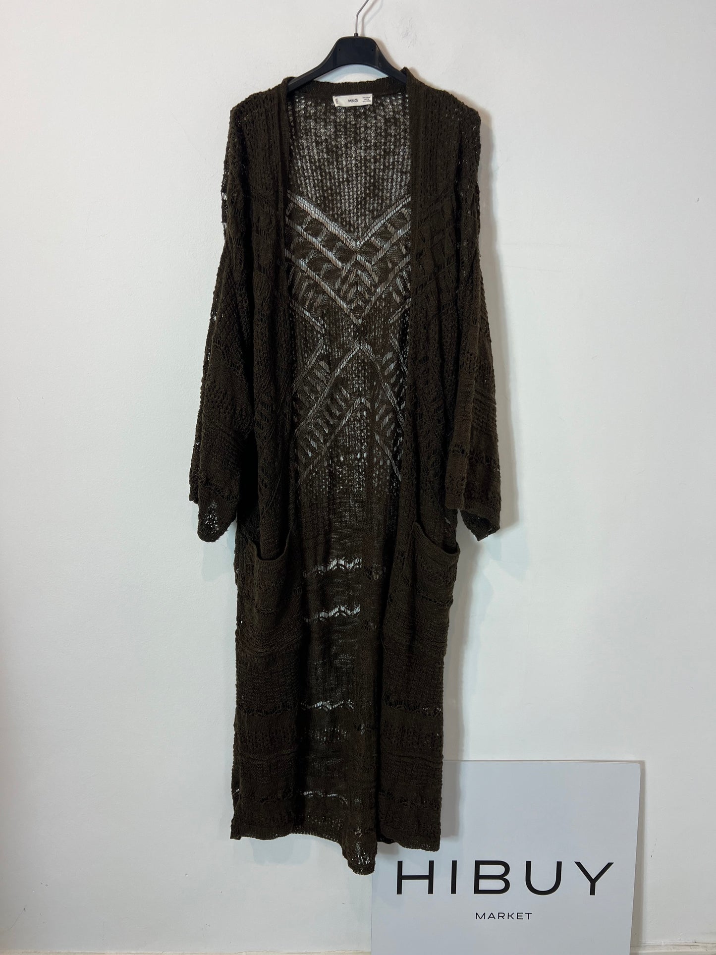 MANGO. Chaqueta punto verde larga. T. M