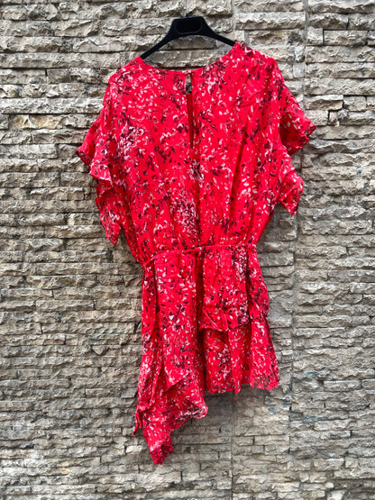IRO. Asymmetrical print red dress. Size 36