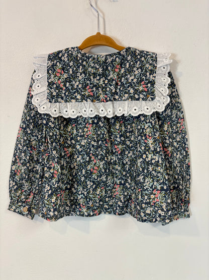 MI CANESÚ. Blusa flores cuello bordado. T 24 meses