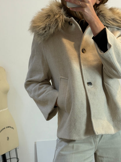 ZARA. Chaqueta lana cuello pelo