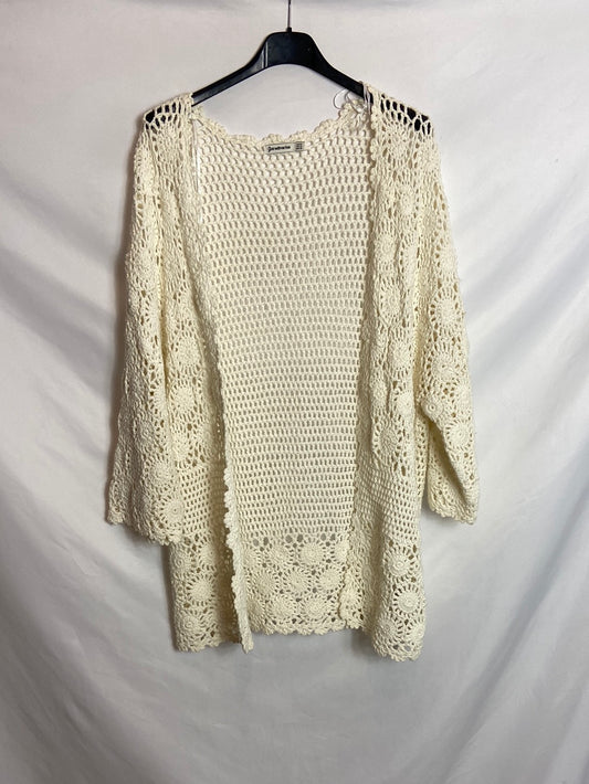 STRADIVARIUS. Chaqueta beige punto abierto  T.M