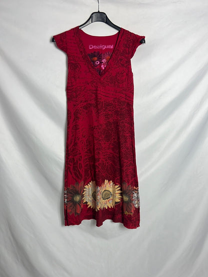 DESIGUAL. Red printed midi dress. TS
