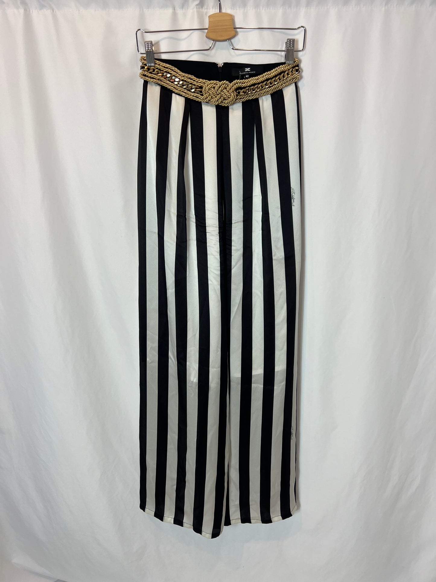 ELISABETTA FRANCHI. Striped palazzo silk pants T.42