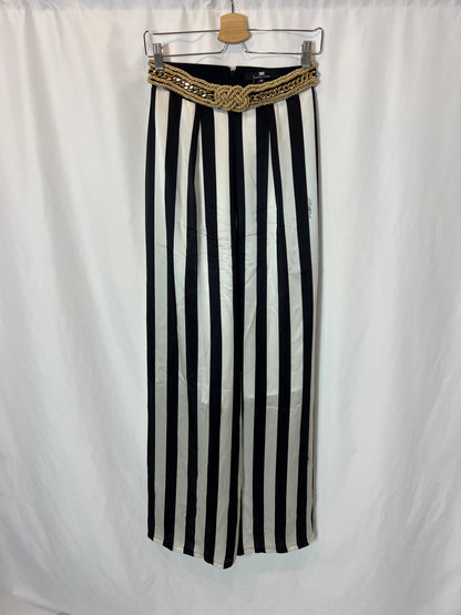 ELISABETTA FRANCHI. Striped palazzo silk pants T.42