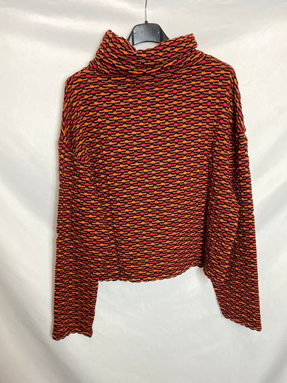 ZARA. Jersey rojo estampado con textura. T.M