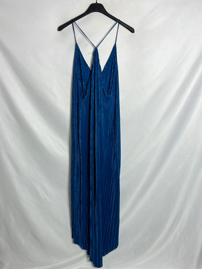 ZARA. Vestido midi plisado azul. T S