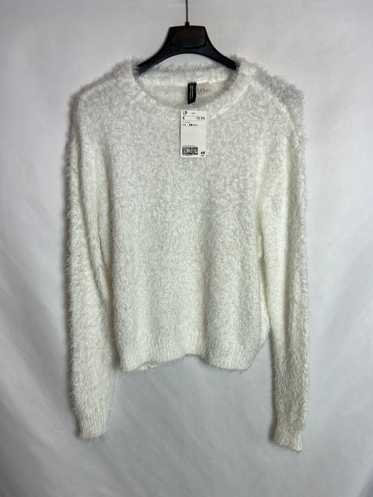 H&M. Jersey textura blanco. T XS