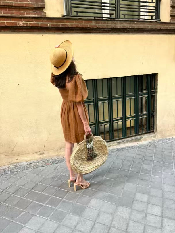 SÉZANE. Vestido corto lino manga farol