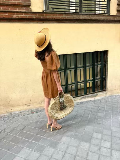 SÉZANE. Vestido corto lino manga farol