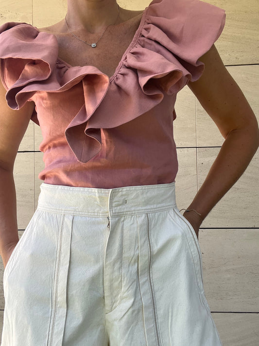 IQ COLLECTION. Top rosa volante T.m