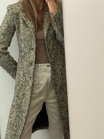 ROBERTO TORRETTA. Abrigo verde jaspeado lana