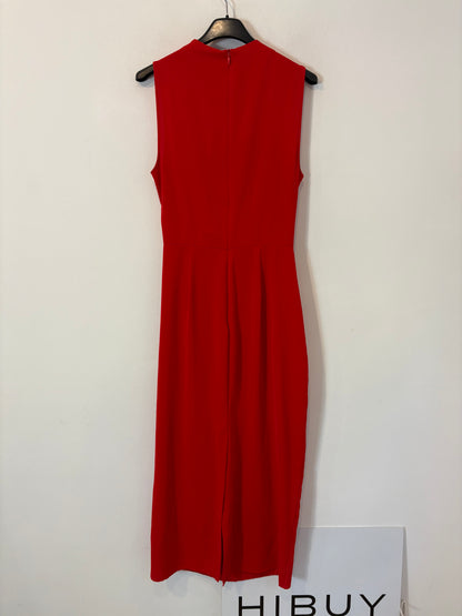 ZARA. Vestido midi rojo detalle escote