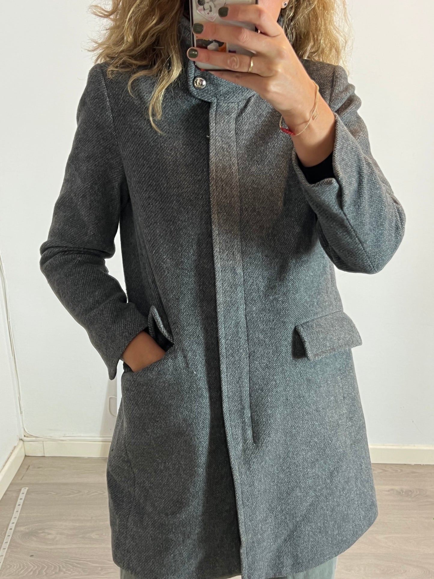 MANGO. Abrigo gris jaspeado T.m