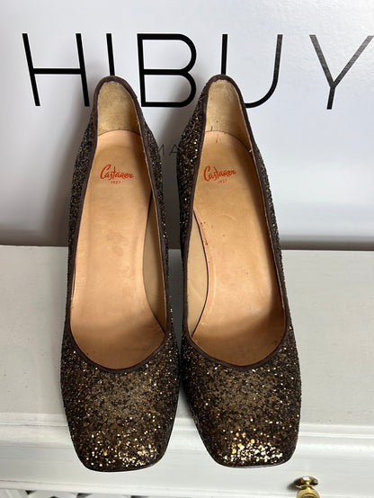 CASTAÑER. Zapato dorado purpurina T.39