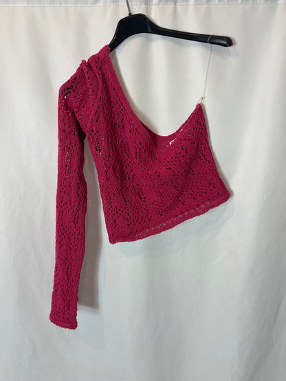 PULL&amp;BEAR. Pink crochet top T.xs
