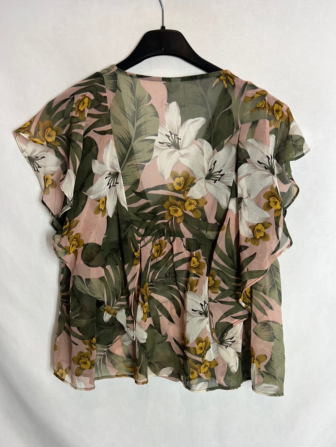 MANGO. Top gasa estampado con volantes. T S