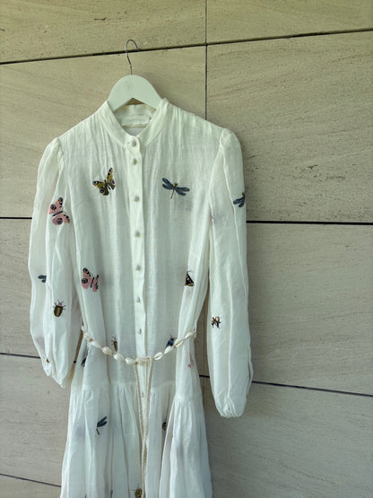 ZIMMERMANN. Vestido camisero de lino bordados insectos