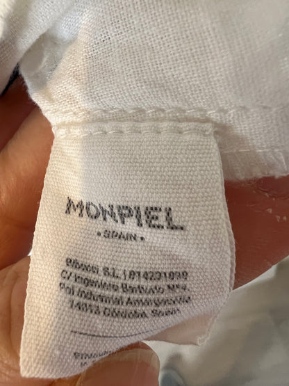 MONPIEL. Blusa blanca bordados azules. T S/M