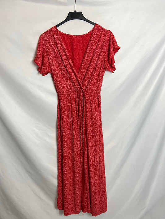 OTHERS. Long red floral print dress (S/M)