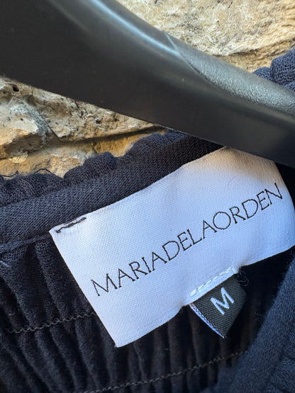 MARIA DE LA ORDEN. Vestido largo azul fruncidos