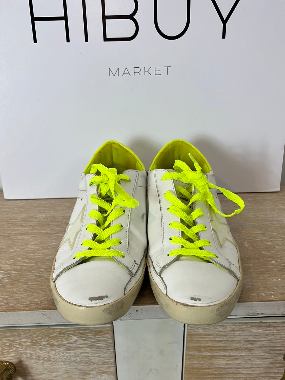 GOLDEN GOOSE. White and fluorescent leather sneakers. Size 39