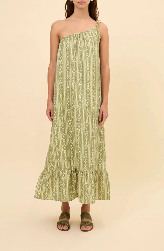 BIRINIT. Vestido largo asimétrico estampado