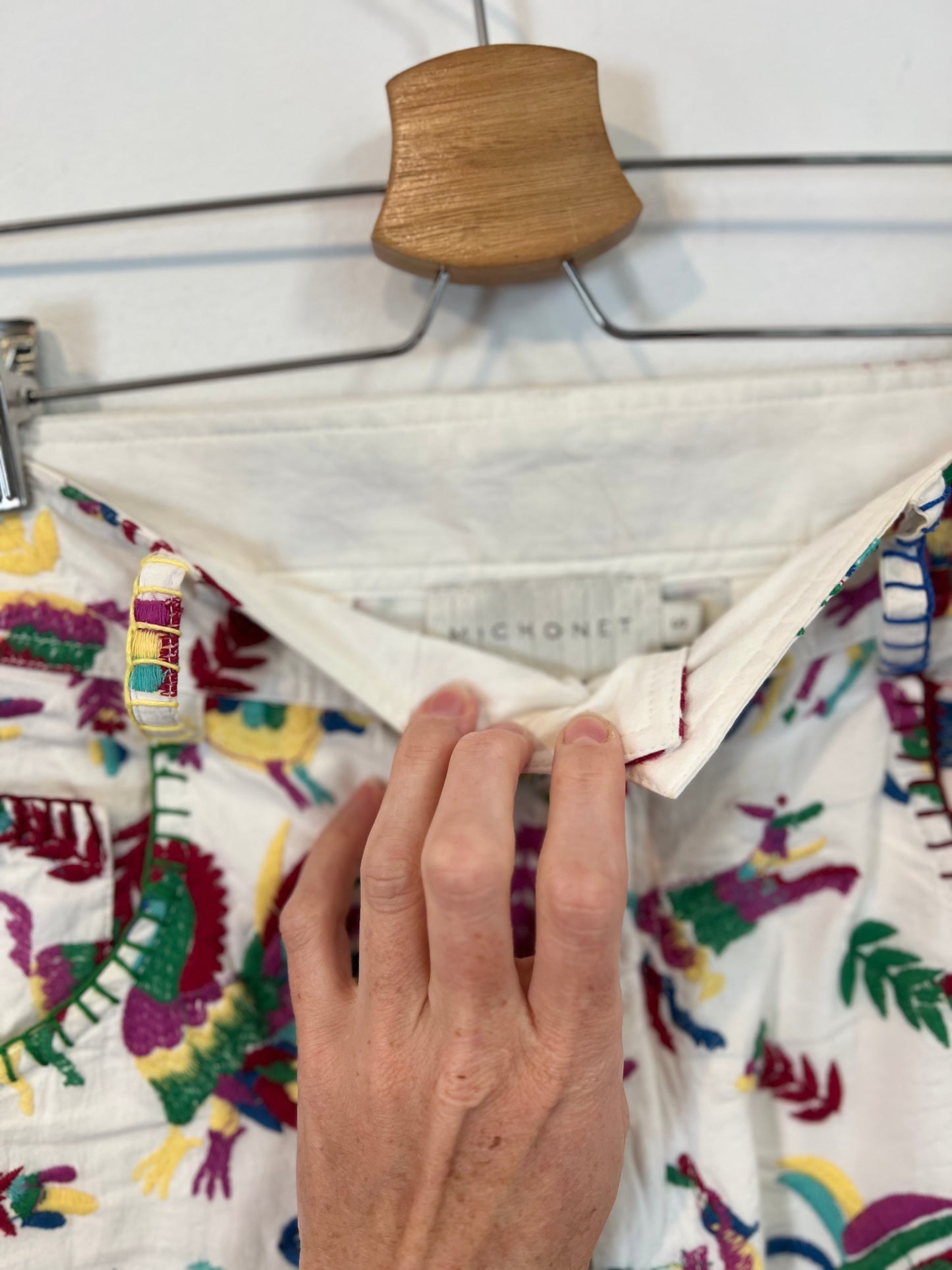 MICHONET. Pantalón blanco bordado T.s