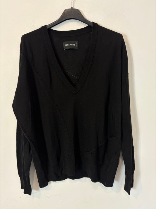 ZADIG & VOLTAIRE. Jersey negro lana cuello pico