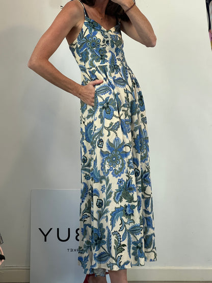 ZARA. Vestido midi estamapdo azules. T S